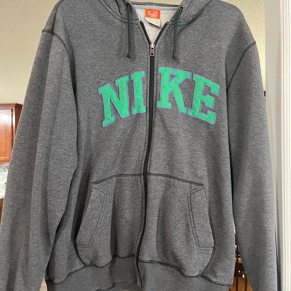 Nike Charcoal Hoodie with Teal Logo-Vintage